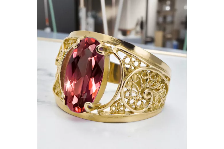 Rubin Aur galben 14K Inel Stil Vintage vrc057y